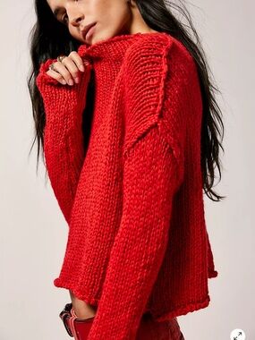 Free People Opal Roll Neck Red  Sweater